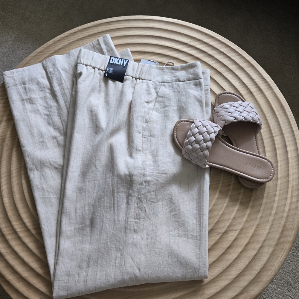 NWT DKNY Linen-Blend Striped Wide Leg Palazzo Trousers SIZE 8